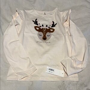 New with tag Janie and Jack Girls Cream Kids Long Sleeve Shirt Reindeer size 7